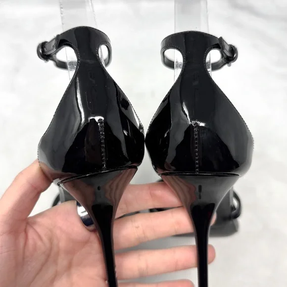 Saint Laurent YSL Cassandra Patent Leather Strappy Sandal Heels Black Gold 36.5 - Picture 9 of 16